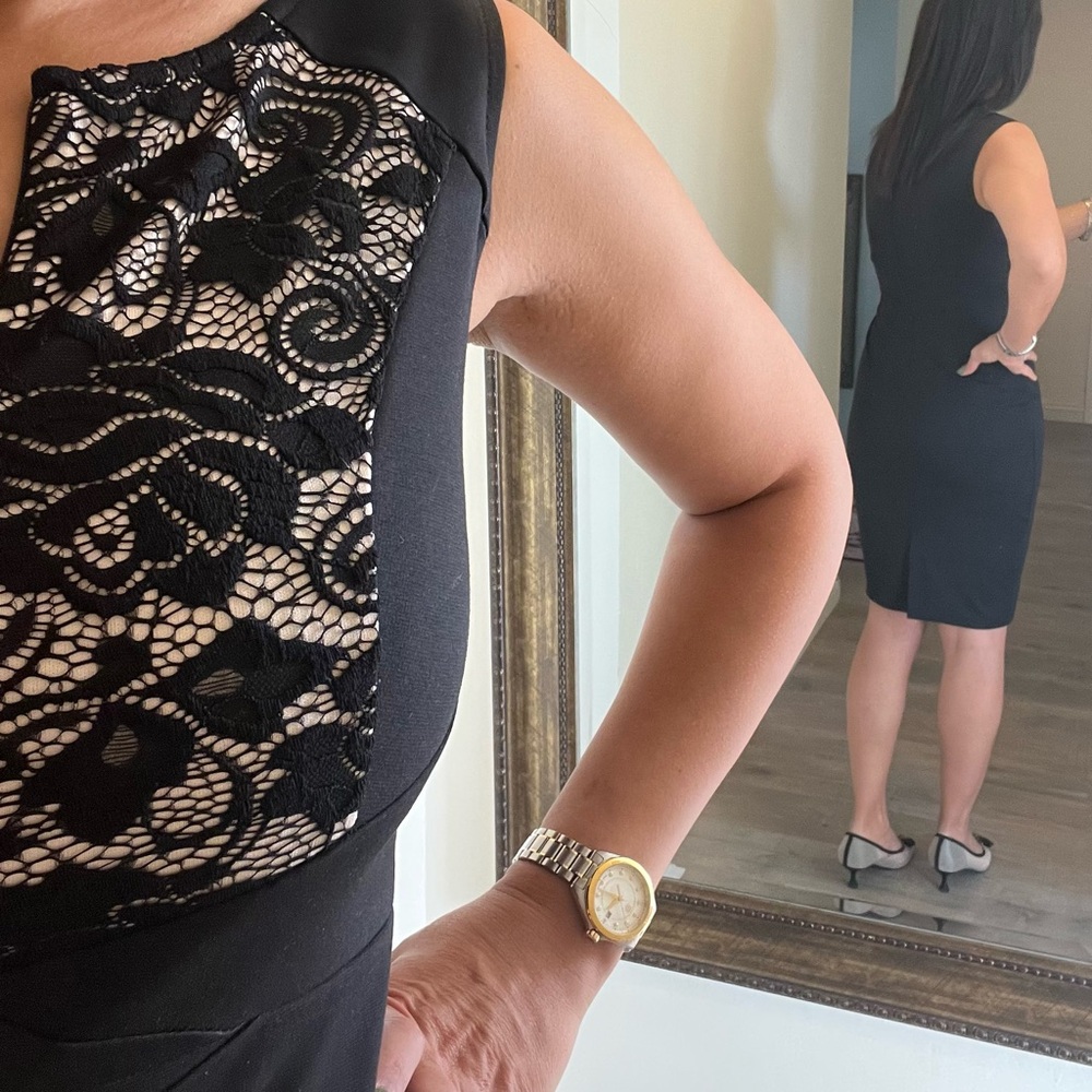 Black and Cream Sleeveless Sheath Mini Dress